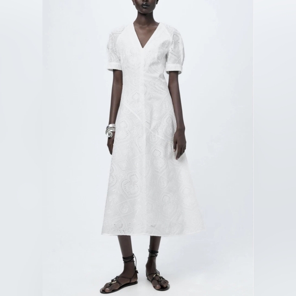 Zara ZW Collection White Short Sleeve Embroidered Midi Dress NWT XS -  mordernwear.com